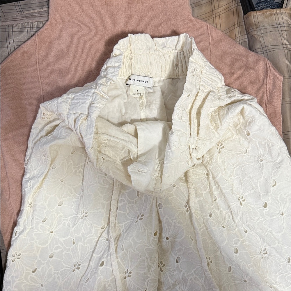 Club Monaco Cream Eyelet Top